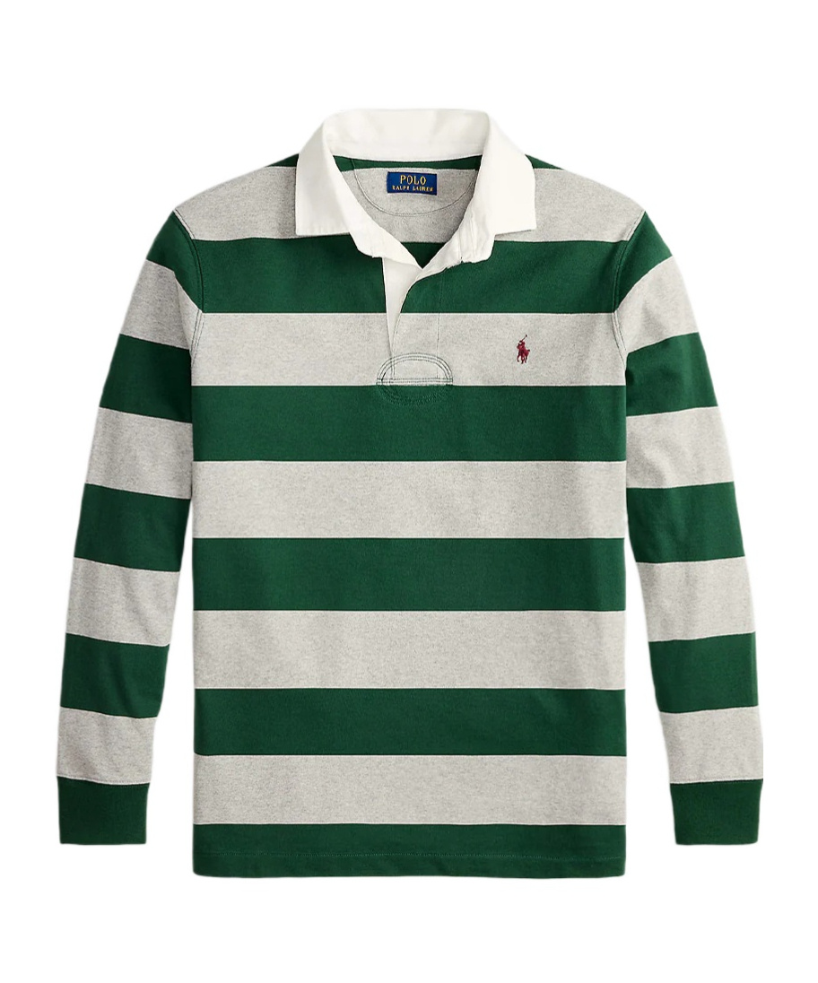 Polo Ralph Lauren Mens Striped Logo-embroidered Cotton Rugby Shirt Multi In Green