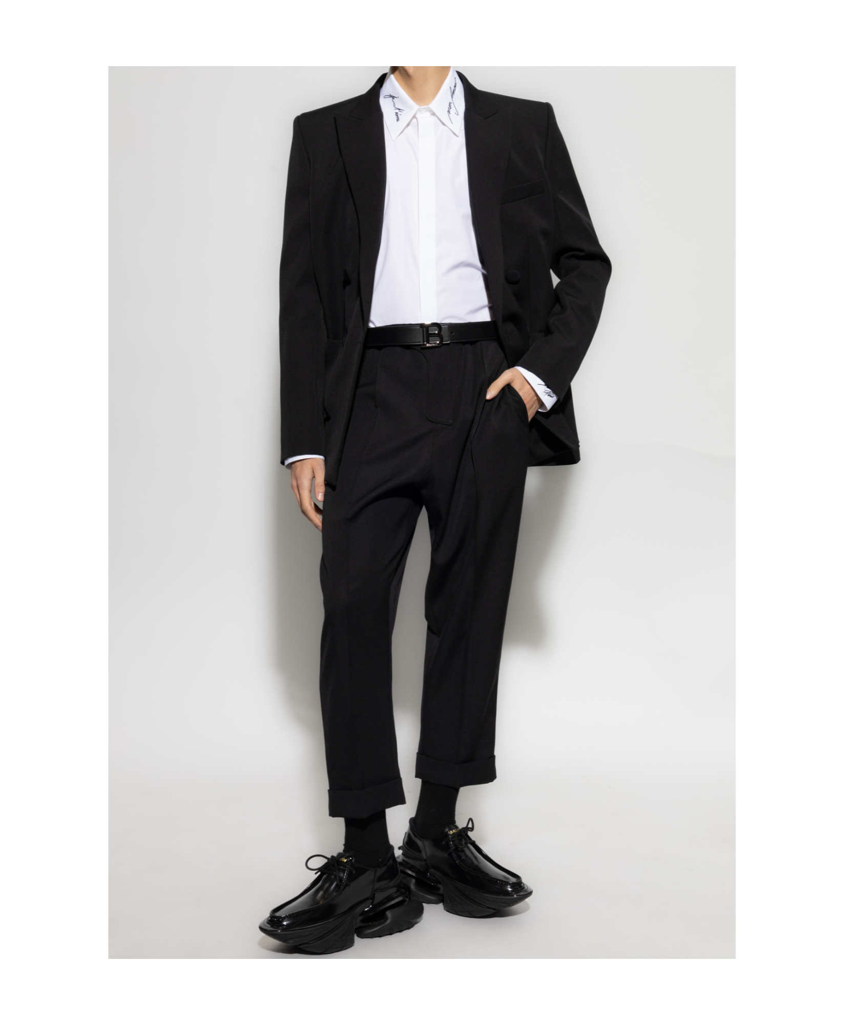 Balmain Navy Blue Twill Pant In Black