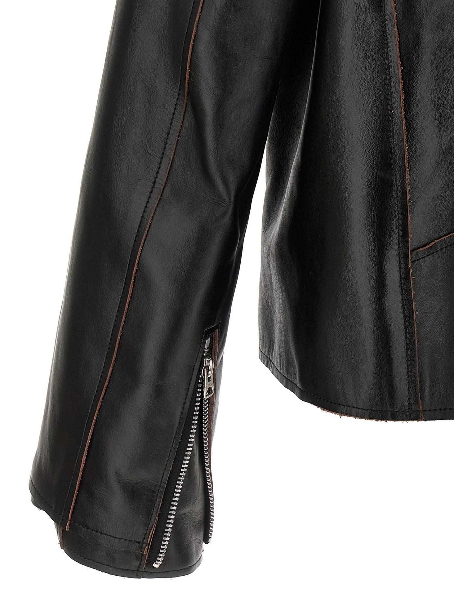Sacai Snap-fastening Leather Jacket In Black