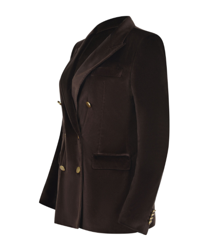 Tagliatore Double-breasted Velvet Effect Blazer In Brown