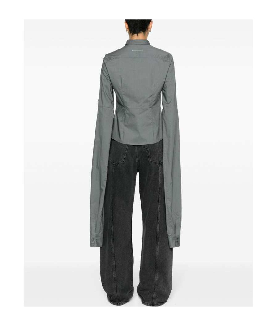 Mm6 Maison Margiela Double-sleeves Cotton Shirt In Gray