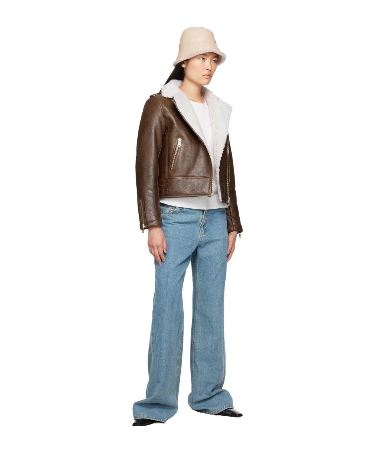 Yves Salomon Shearling-collar Leather Jacket In Brown