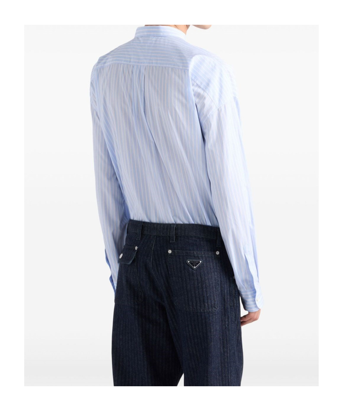 Prada Striped Cotton Shirt In Blue