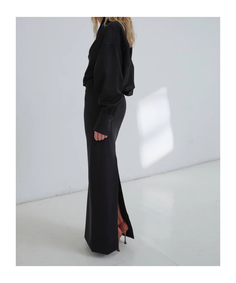 Darkpark Long Dress With Satin And Wool Blend In Black