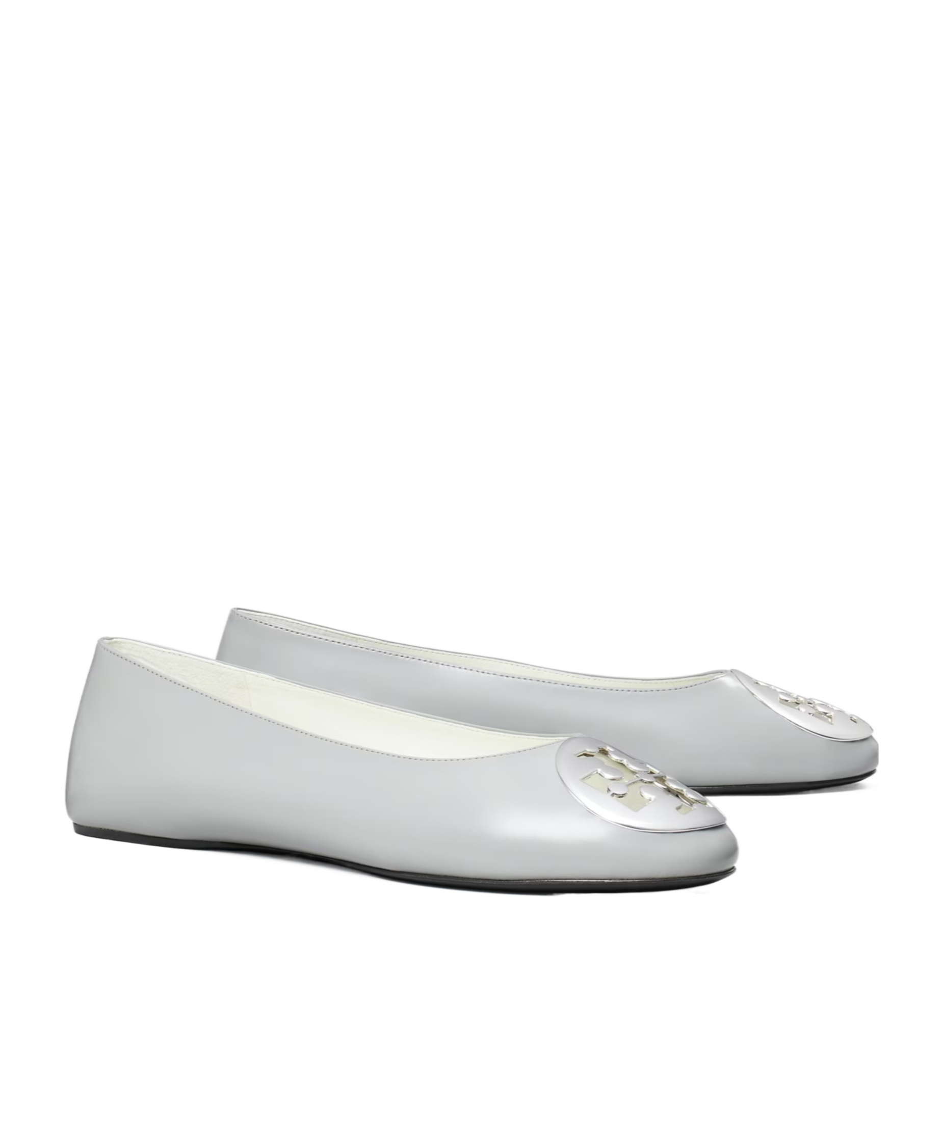 Tory Burch Reva Logo-plaque Ballet Flats In Gray