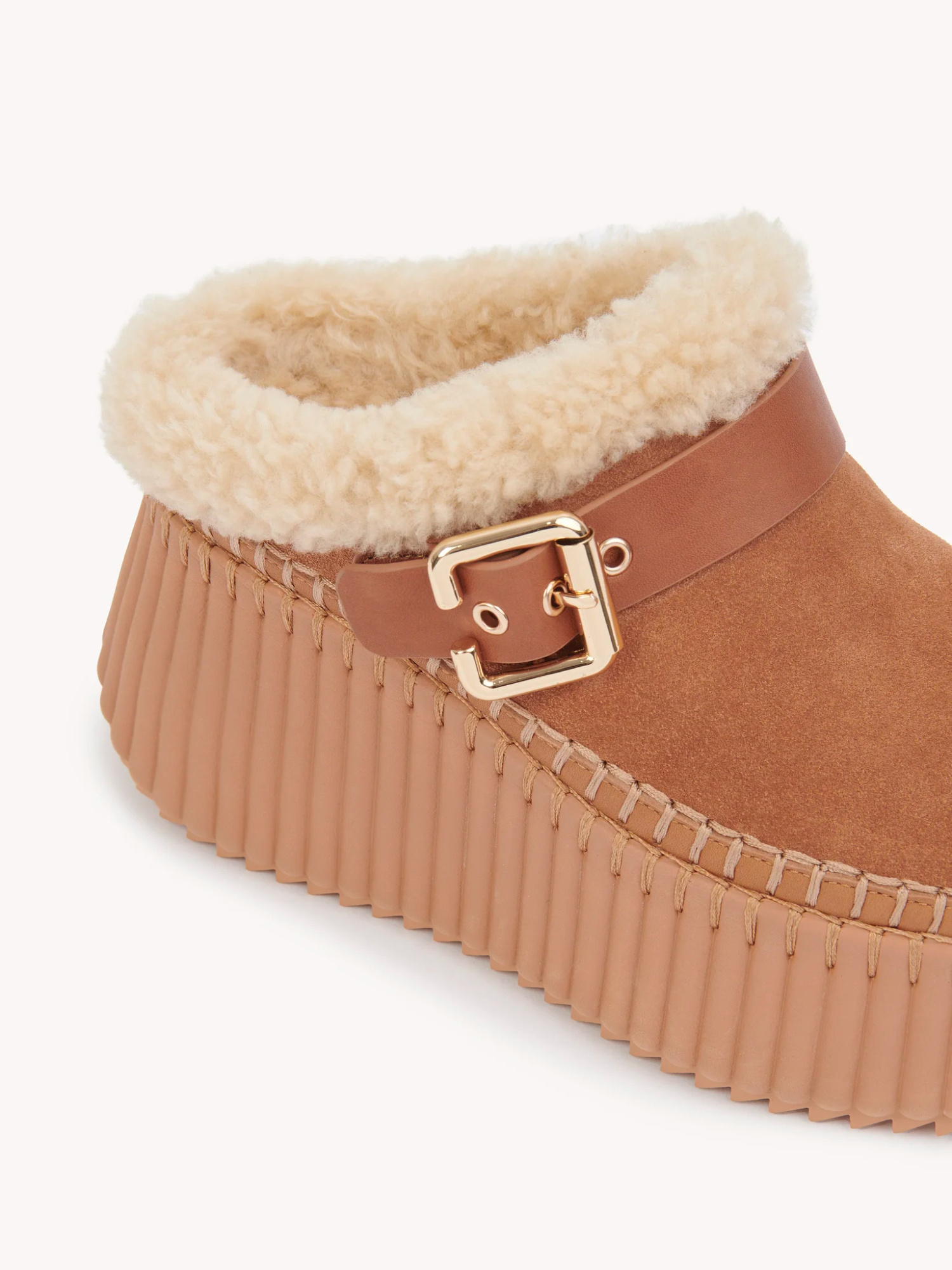 Chloé Nama Suede Shearling-lined Platform Clogs In Brown