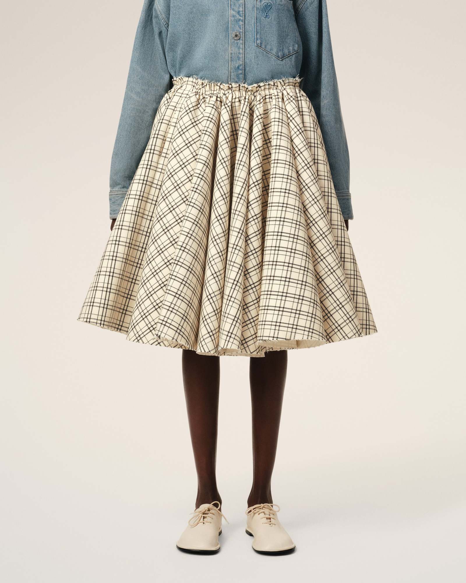 Ami Alexandre Mattiussi Checked-pattern Midi Skirt In Nude
