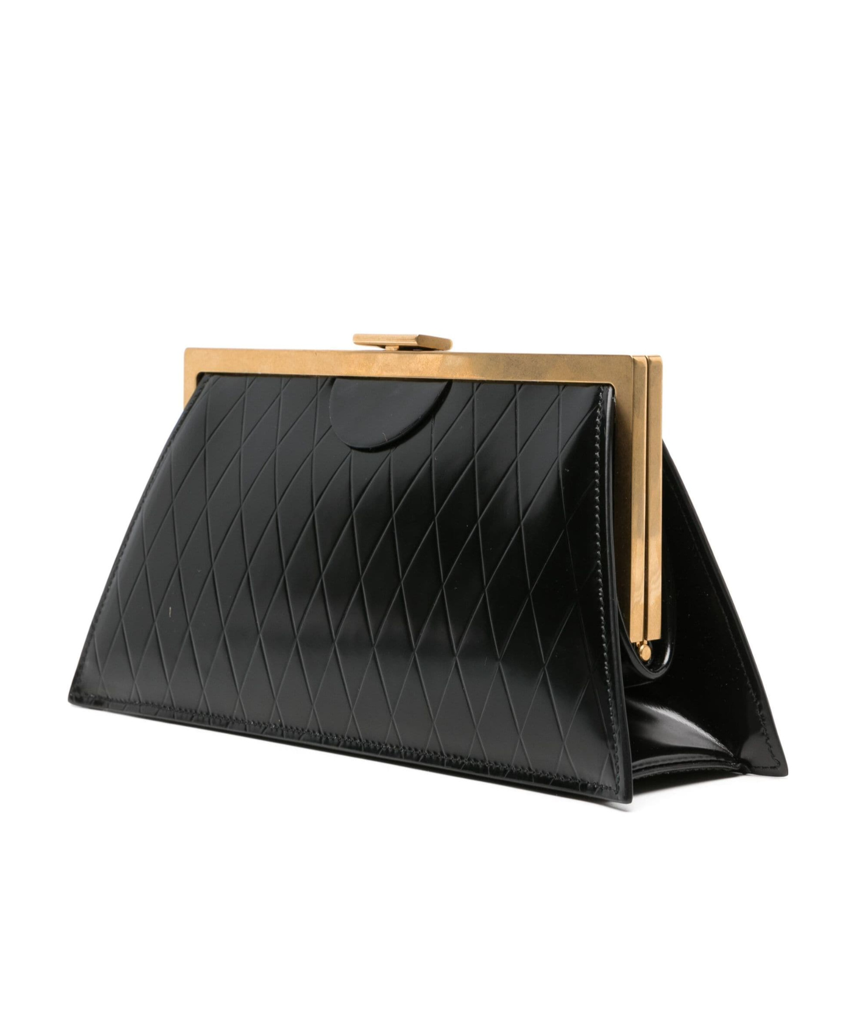 Balmain Grid-embossed Leather Clutch Bag In Black