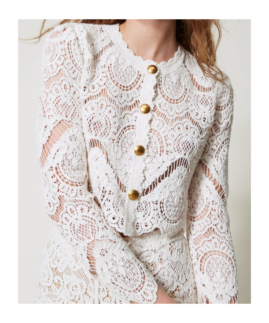 Shop Twinset Knitted Cropped Jacket In White