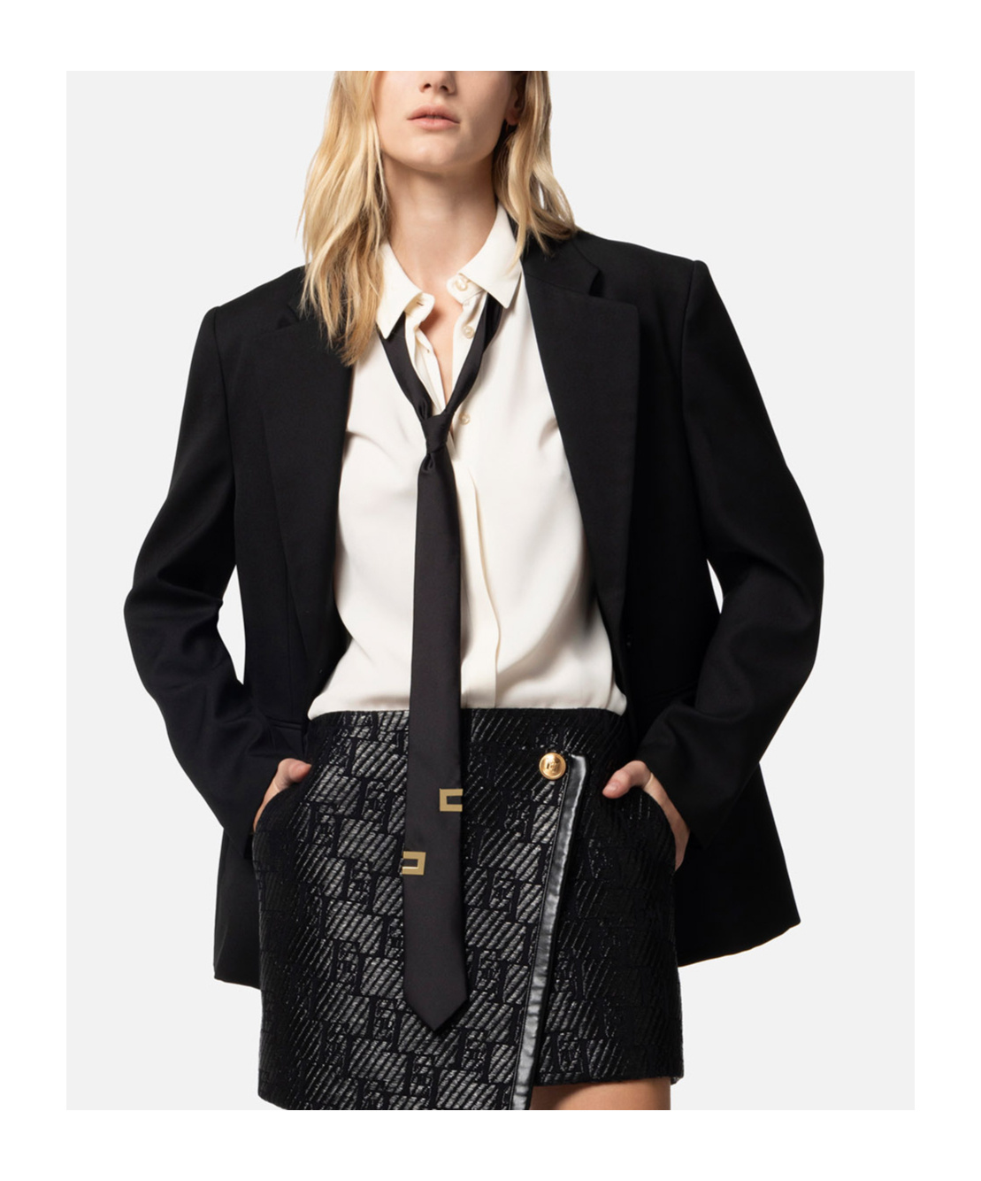 Elisabetta Franchi Single-breasted Virgin Wool Blazer In Black