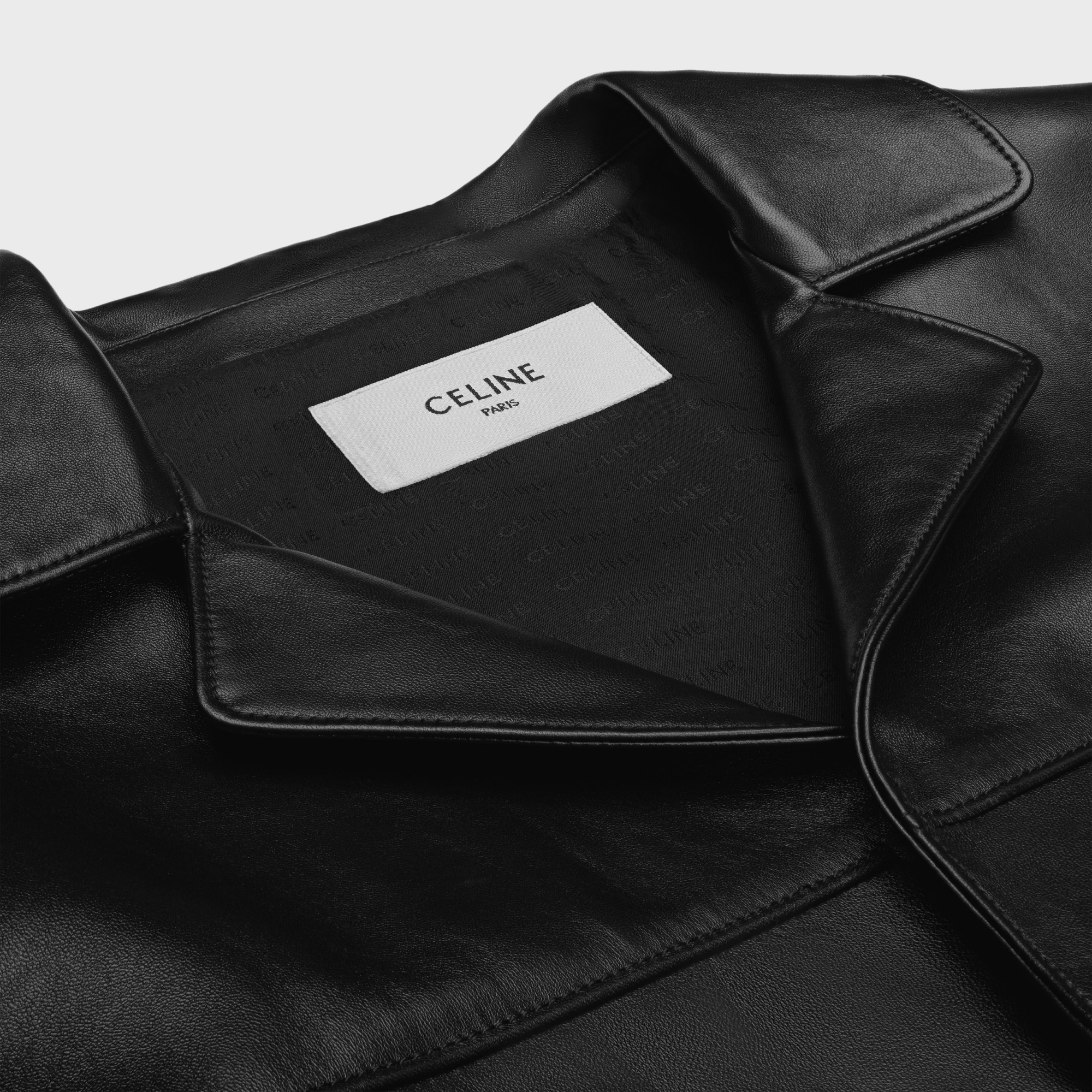 Celine Lapel Long Sleeve Coat In Black