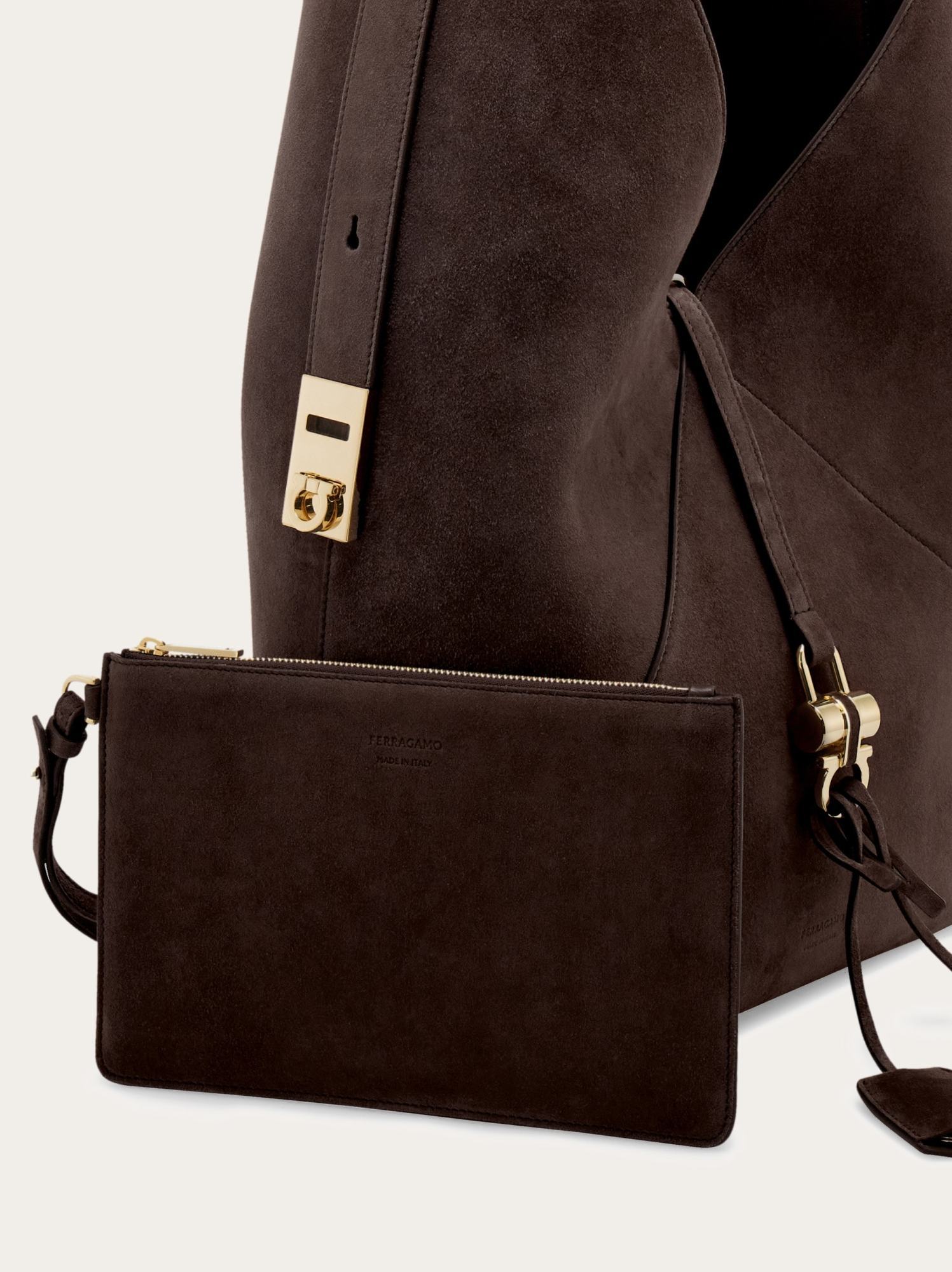 Ferragamo Large Origami Shoulder Bag In Testa Di Moro