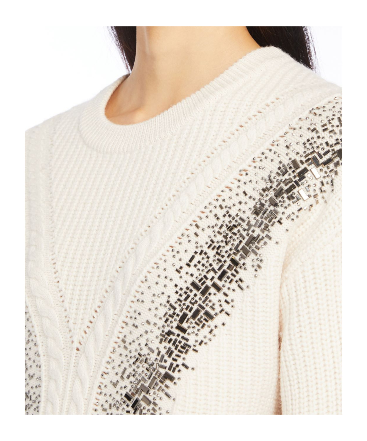 Max Mara Long-sleeved Wool Sweater In White