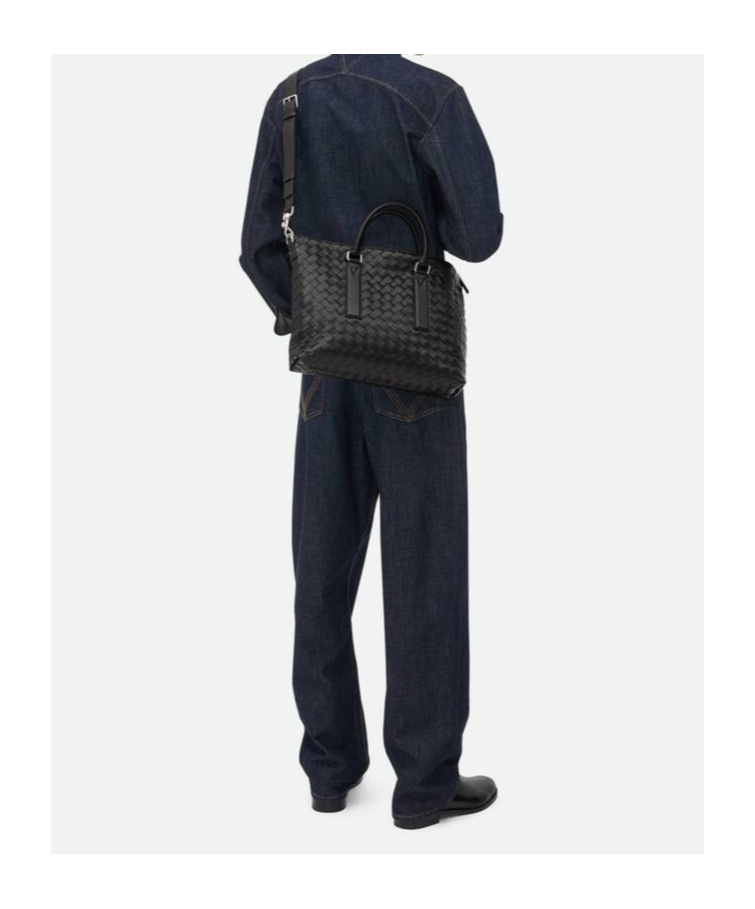 Bottega Veneta Intreciato Woven Soft Shoulder Bag In Black