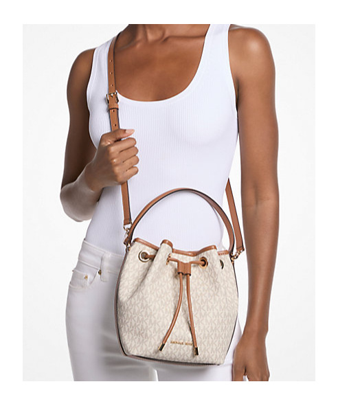 Michael Kors Avery Medium Signature Logo Bucket Messenger Bag In Brown