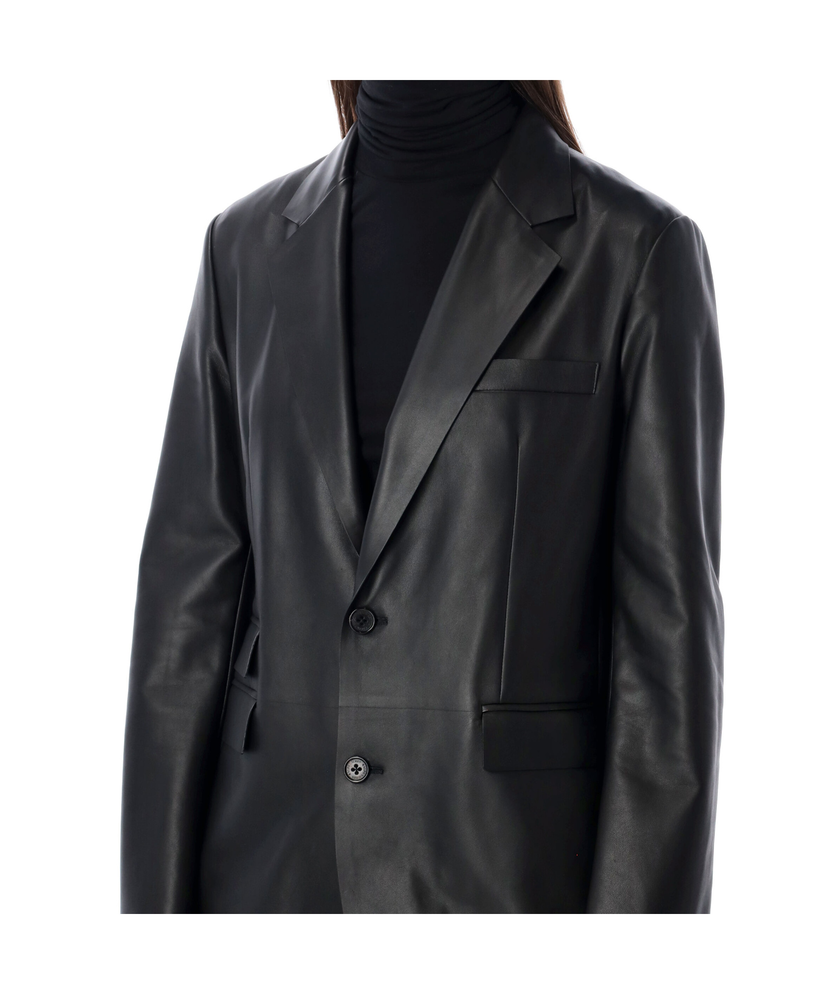 Ralph Lauren Single-breasted Leather Blazer In Black