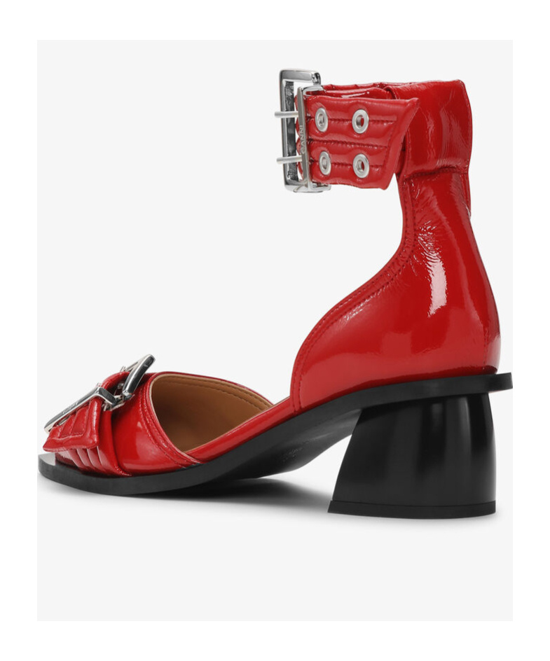 Ganni Buckled Open Cut Pumps In Red
