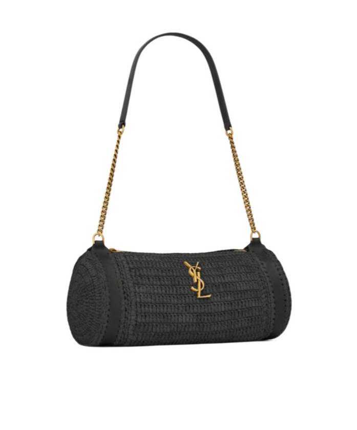Saint Laurent Small Sade Raffia Shoulder Bag In Black