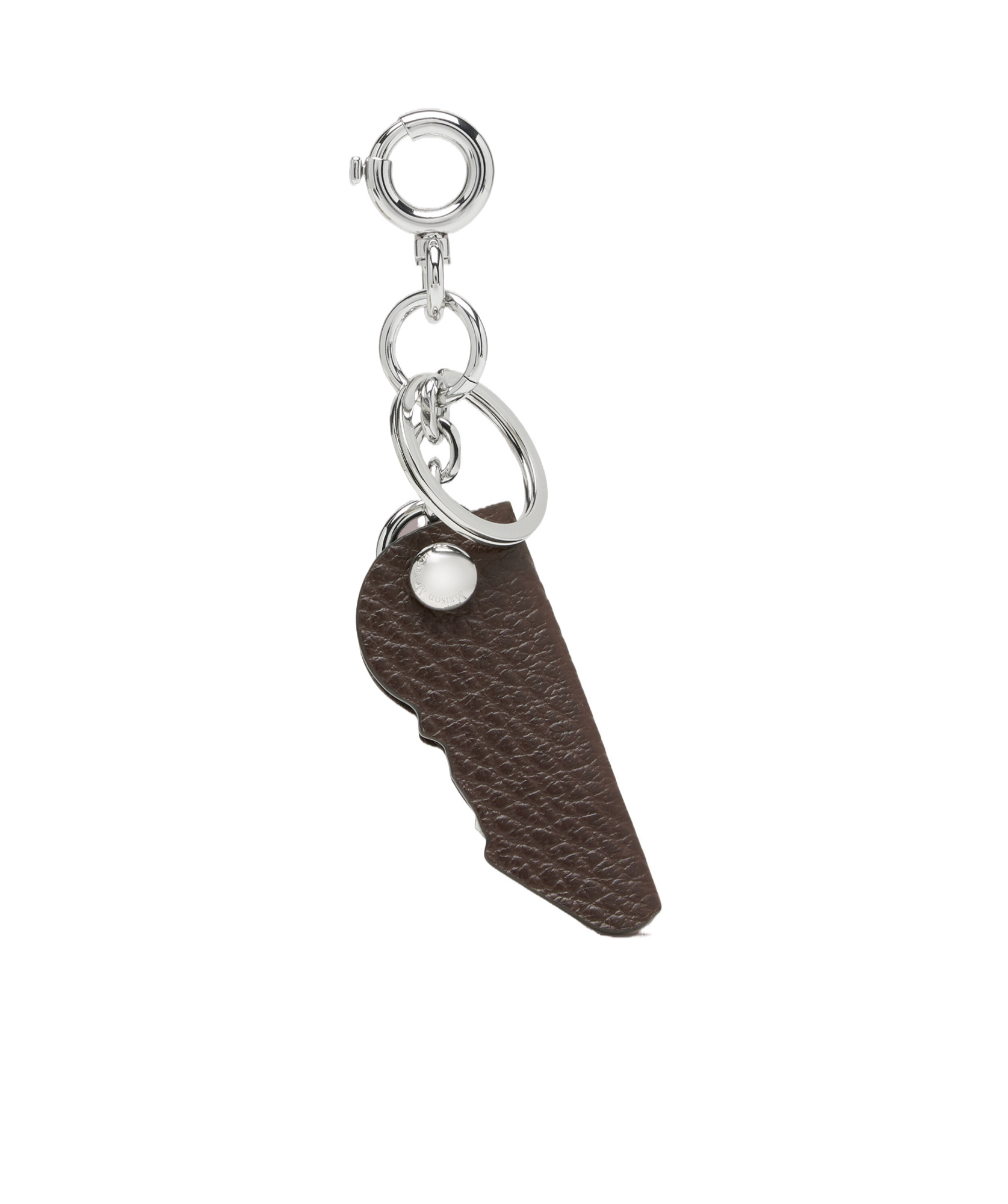 Maison Margiela Logo Leather Key Ring In Walnut
