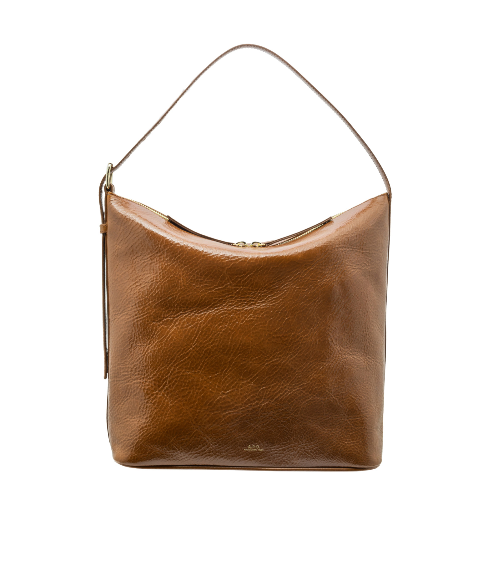 Apc A.p.c. Compact Coffee Leather Handbag With Gold Embossed Detail In Brown