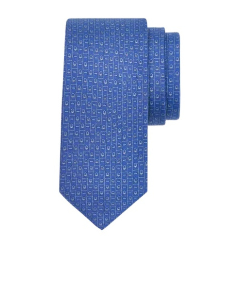 Ferragamo Gancini Monogram Print Silk Tie In Blue