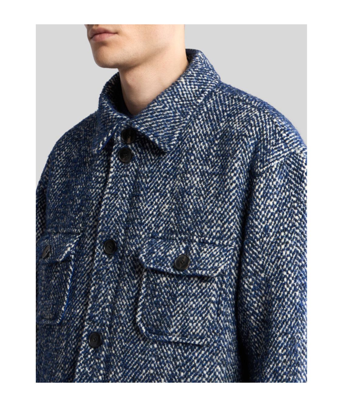 Etro Chevron Herringbone Wool Jacket Pockets In Blue
