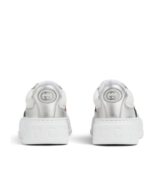 Gucci Stripe-detail Leather Sneakers In Silver