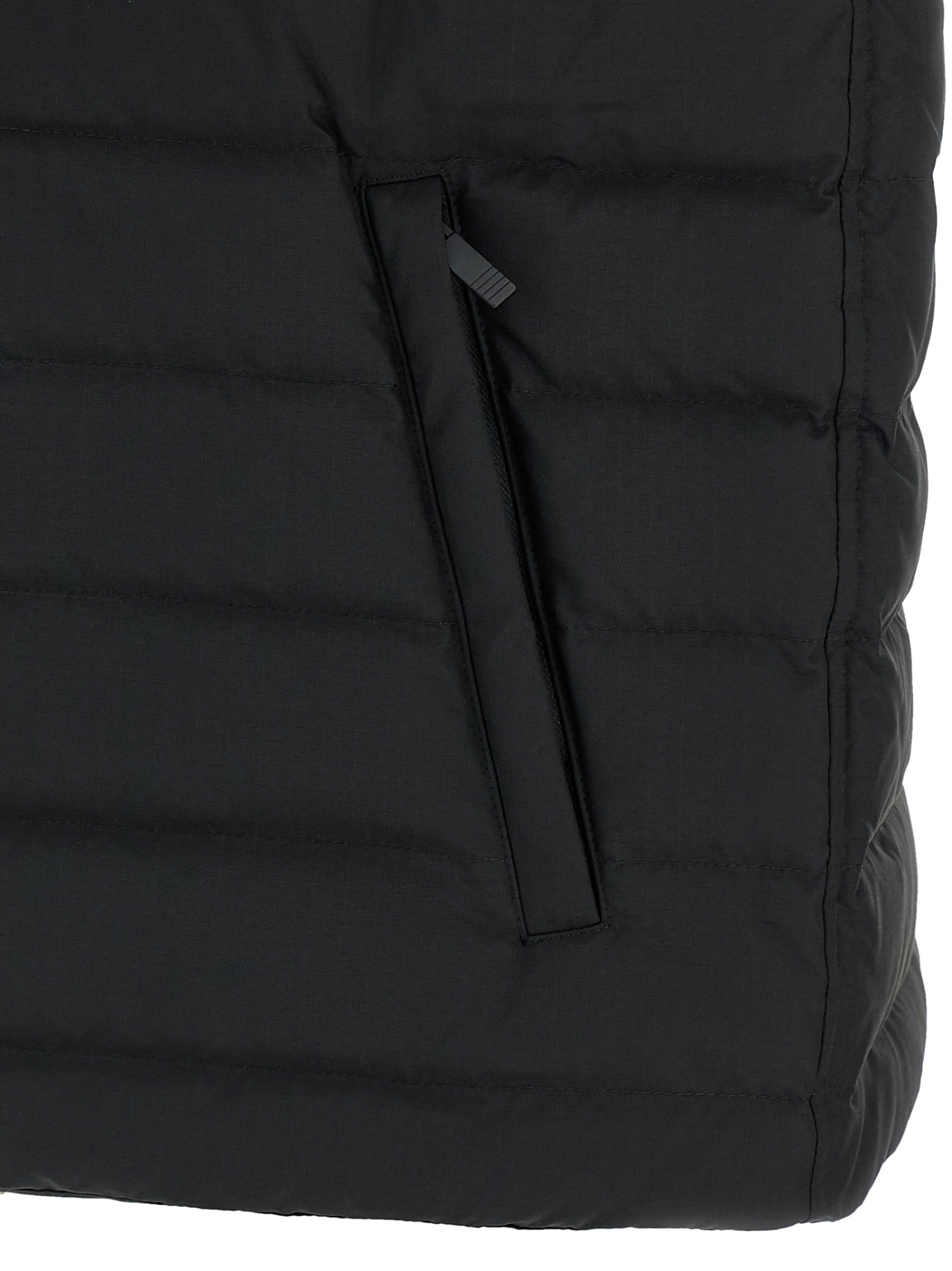 Thom Browne Striped High Neck Padded Sleeveless Vest In Black