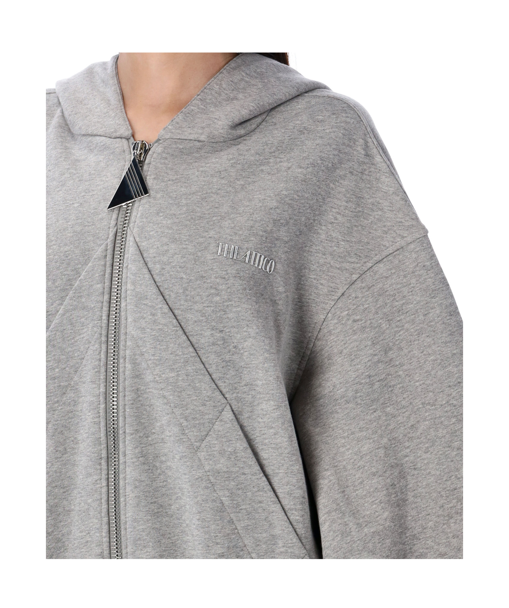 Attico Gray/beige Melange Loose Hoodie With Zip In Gray