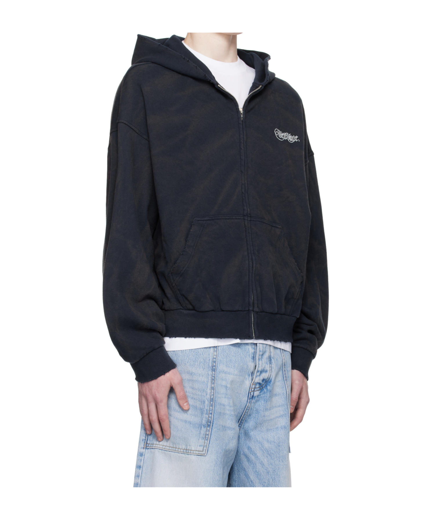 We11 Done Gothic Logo Printed Hoodie In Blue