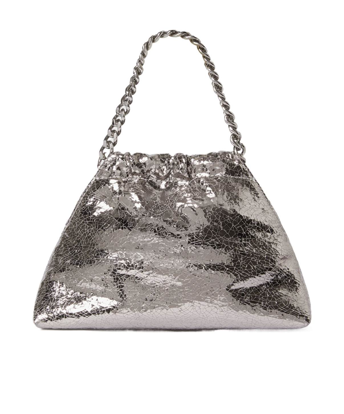 Stella Mccartney Falabella Cracked Metallic Drawstring Crossbody Bag In Gray