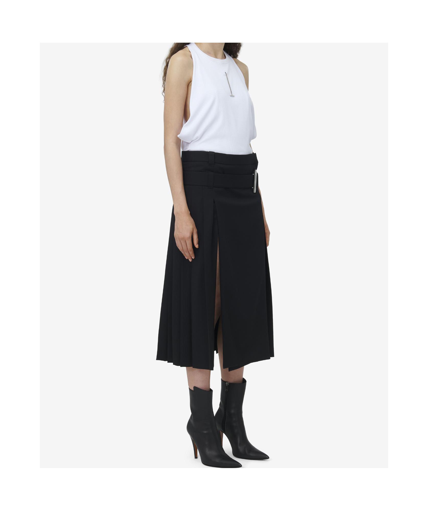 Alexander Mcqueen Belted Pleated Midi Wool Skirt In Black