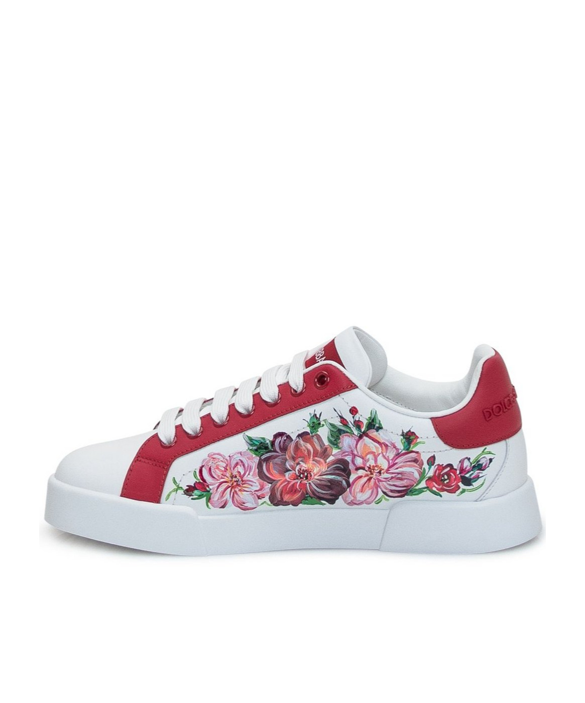 Dolce & Gabbana Portofino Painted Flower Leather Sneakers In White