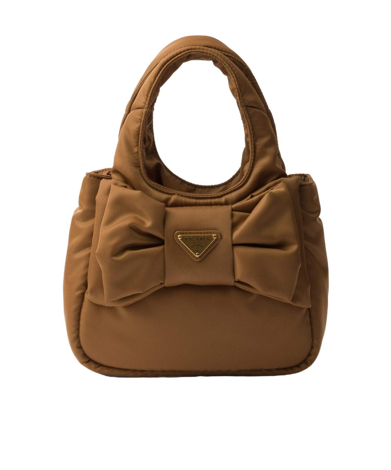 Prada Padded Re-nylon Mini-bag With Bow In Brown