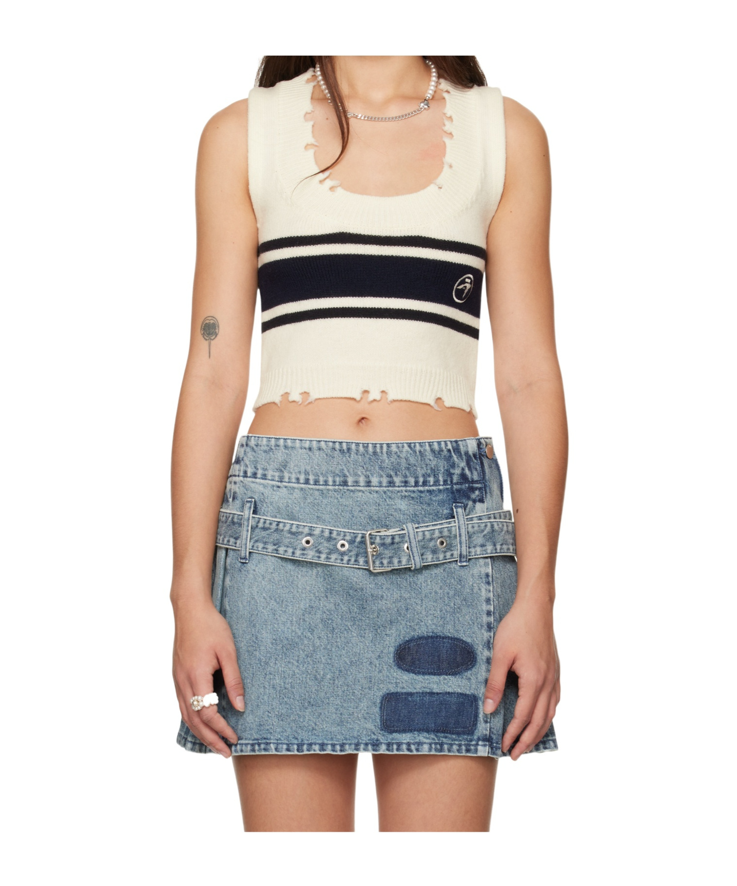 Ambush Off-white Destroyed Rib Round Neck Vest In Multicolor