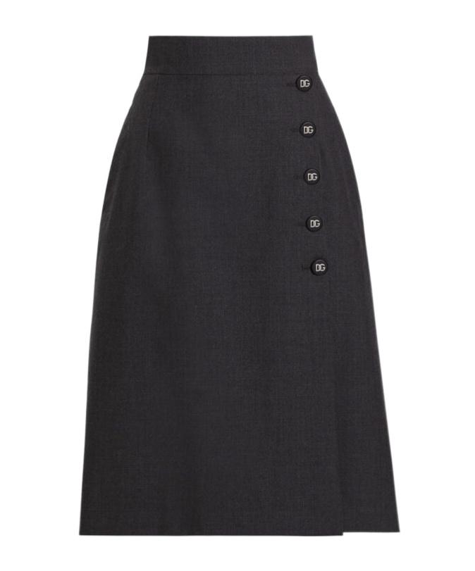 Dolce & Gabbana Woolen A-line Midi Skirt With Dg Buttons In Black