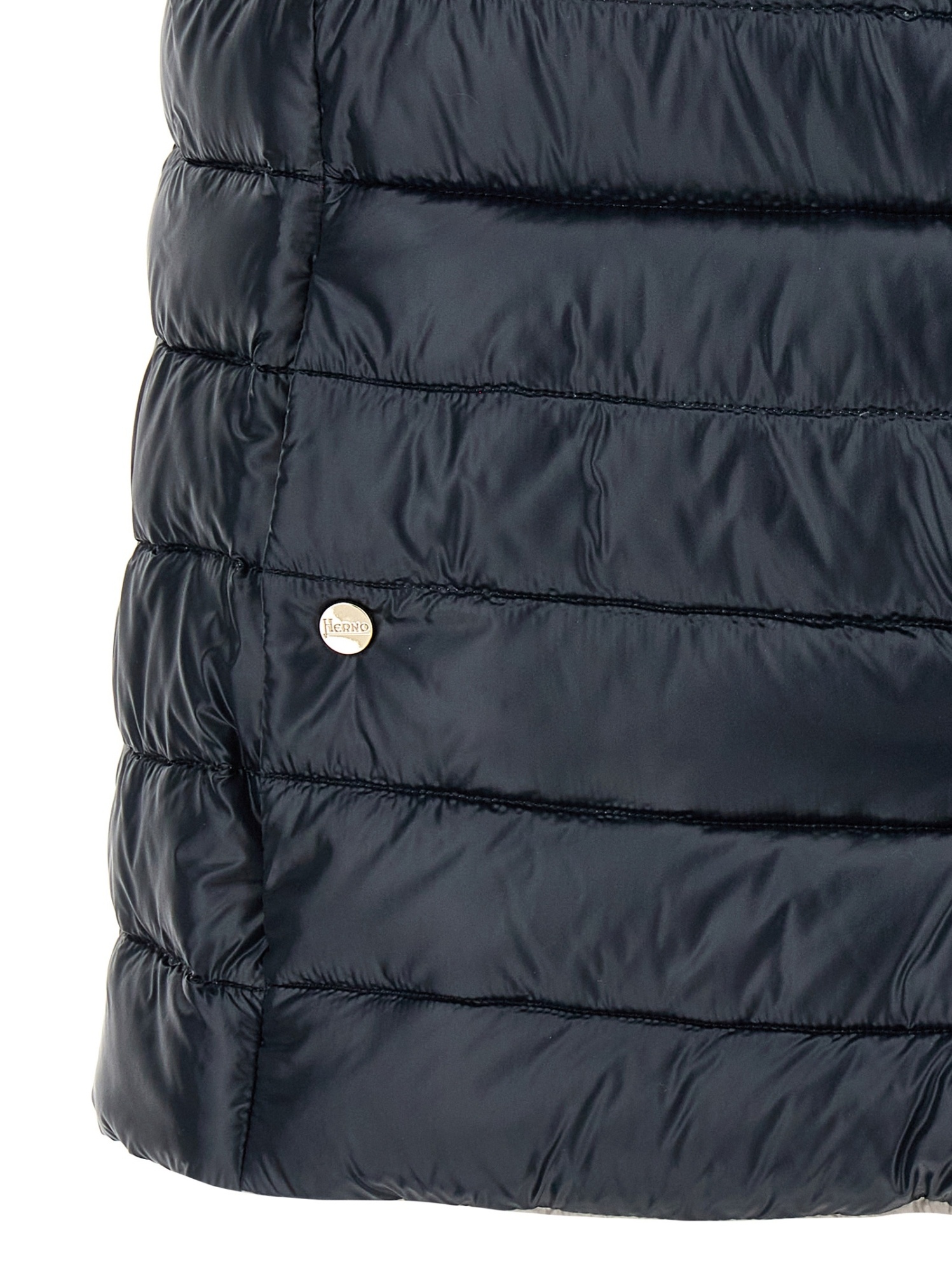 Herno Blue Vest With High Neck And Buttons With Logo In Blue
