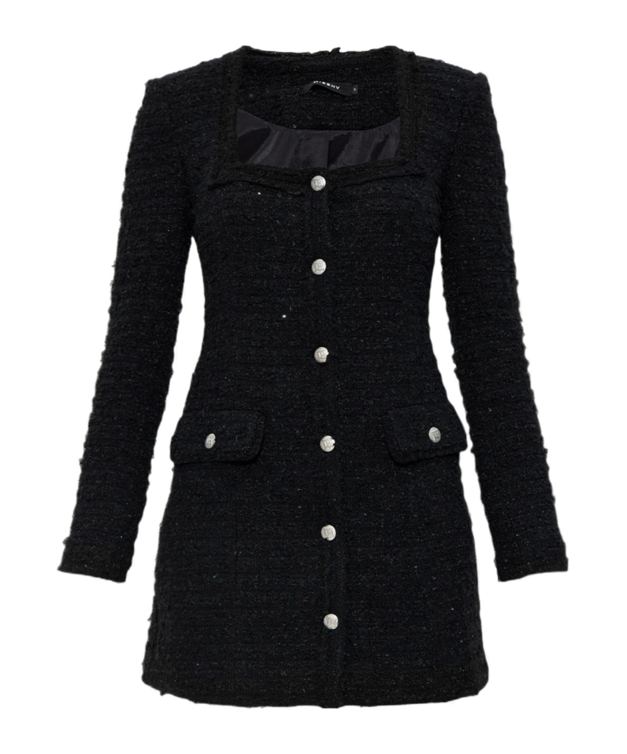 Misbhv Coarse Tweed Button-down Dress In Black