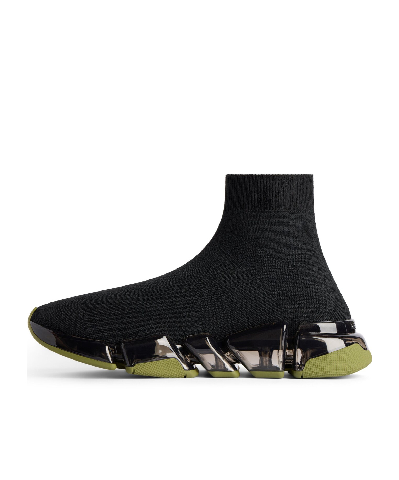Balenciaga Men's Speed 2.0 Full Clear Sole Recycled Knit Sneaker In Black/khaki In Black