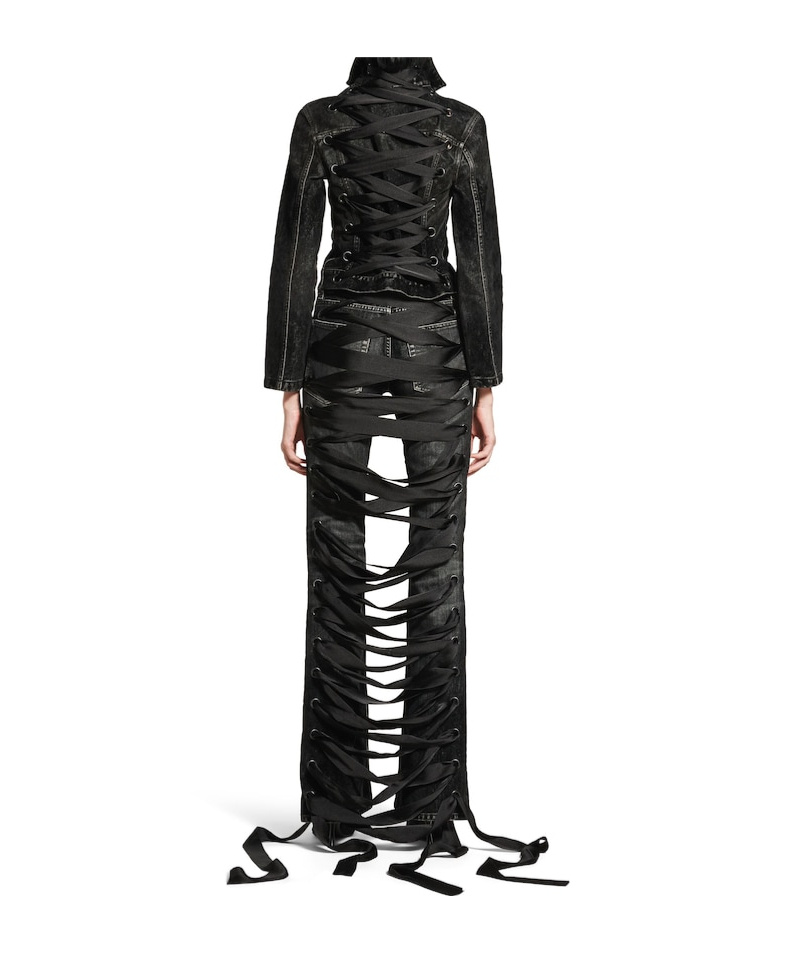 Balenciaga Denim Jacket With Laces In Black