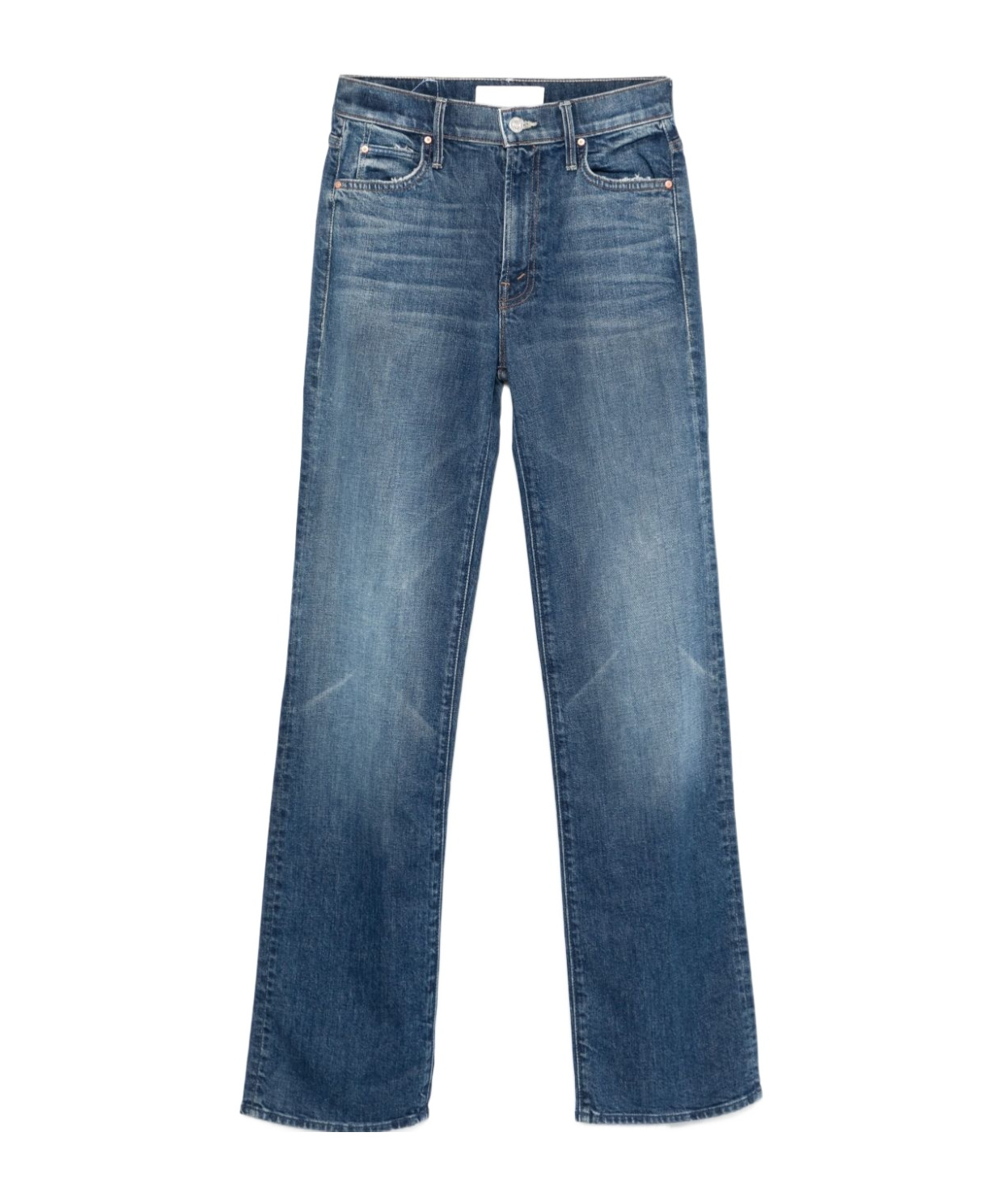 Mother High-waisted Cropped Jeans In Blue Denim In Blue