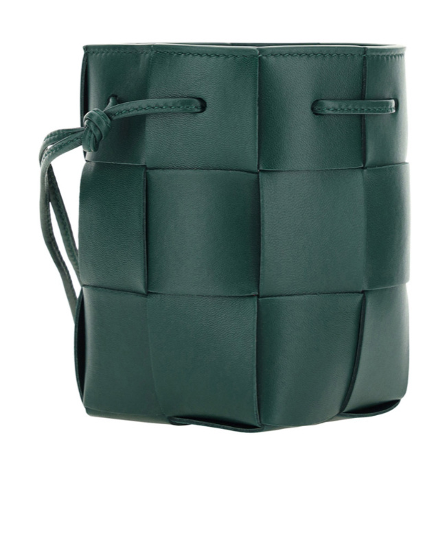 Bottega Veneta Mini Cassette Bucket Shoulder Bag In Green