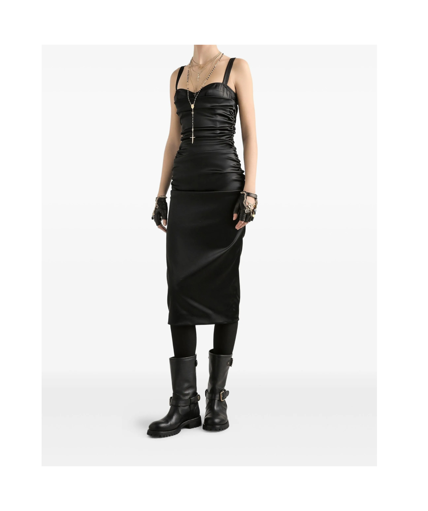 Dolce & Gabbana Silk Blend Dress Spaghetti Straps In Black
