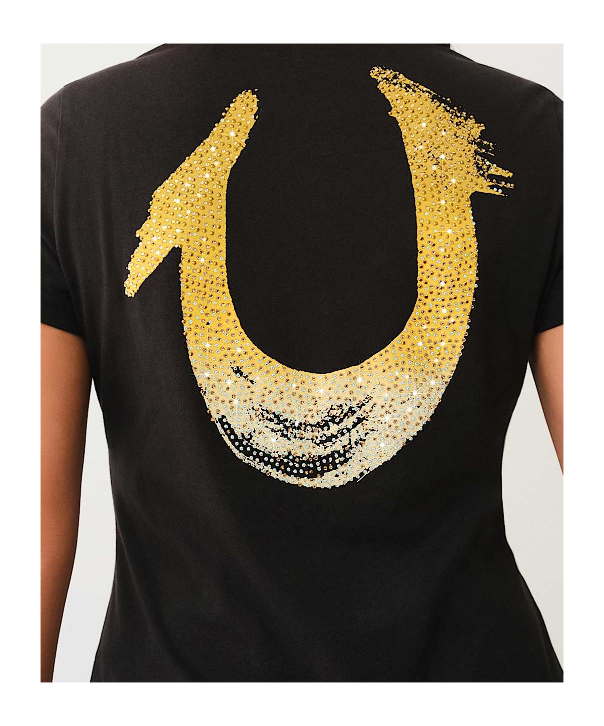 TRUE RELIGION CRYSTAL OMBRE HORSESHOE V NECK TEE 
