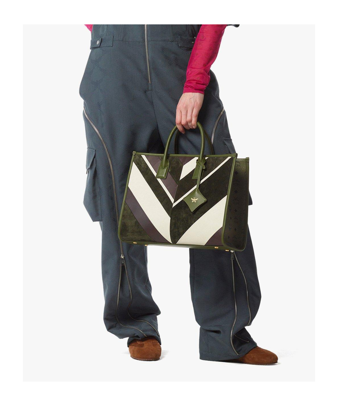 Mcm München Tote In Mega Herringbone Suede