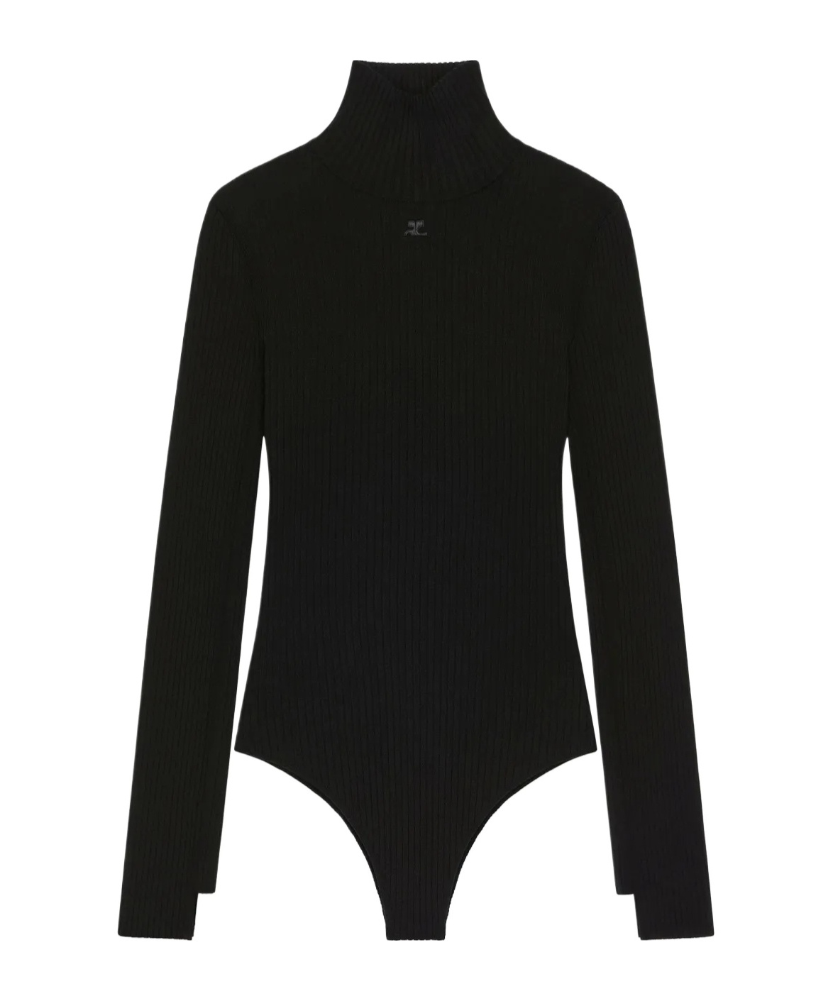 Courrèges Fitted Long Sleeve Ribbed Bodysuit In Black