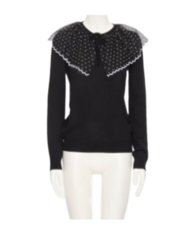 Valentino Tulle-trimmed Wool Sweater In Black
