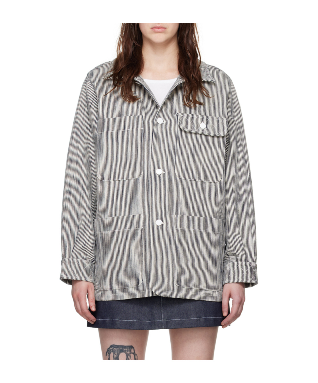 Apc Striped Casual Jacket In Gray
