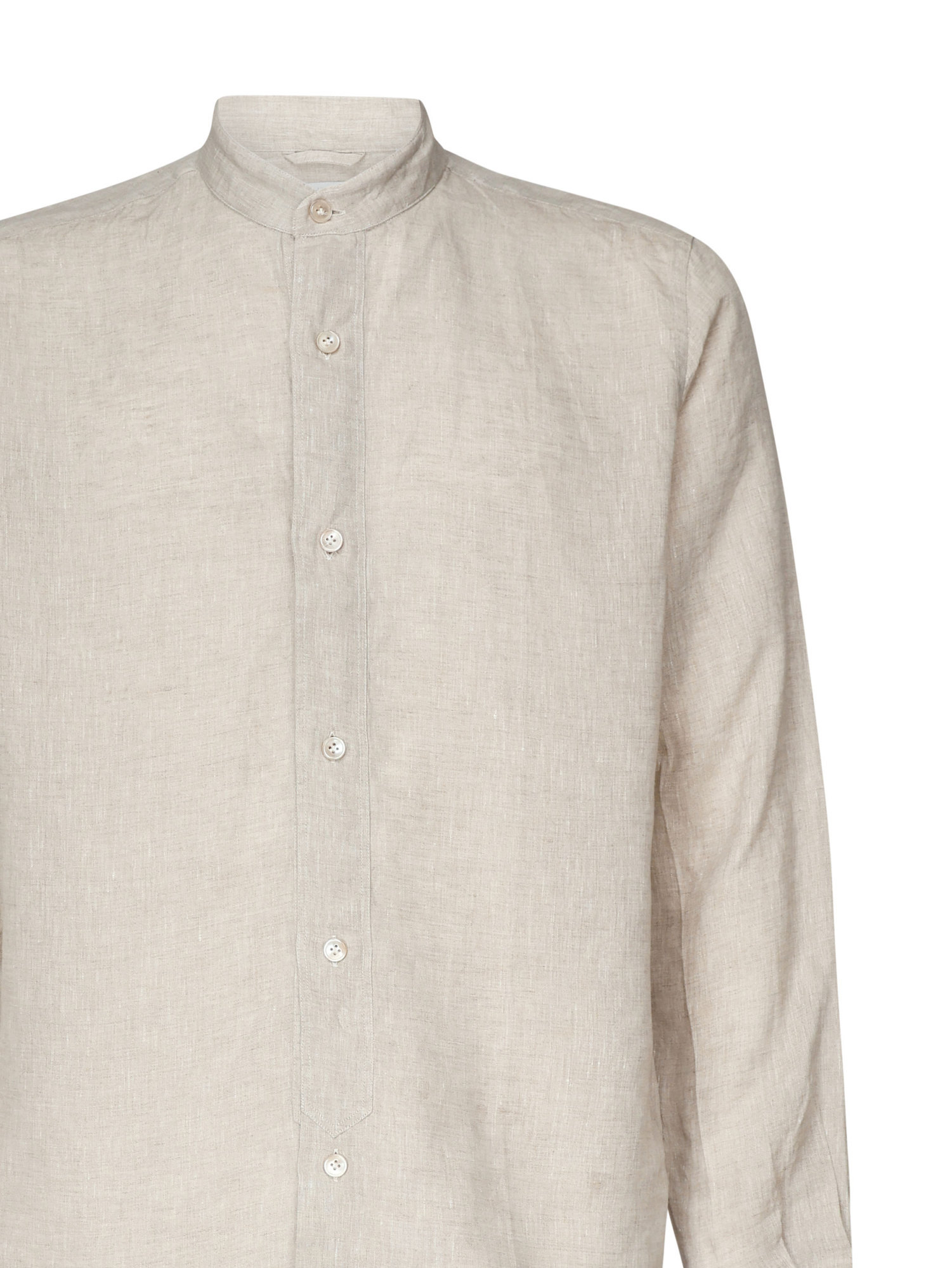 Eleventy Linen Mandarin Collar Shirt In Neutral