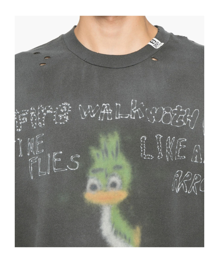 Miharayasuhiro Crew Neck Distressed Graphic Print T-shirt In Gray